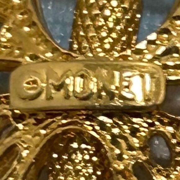 Pair Of Vtg Monet & Fish Brooch Pins Gold-tone & Pastel Cloisonne Enamel Signed - Picture 6 of 7